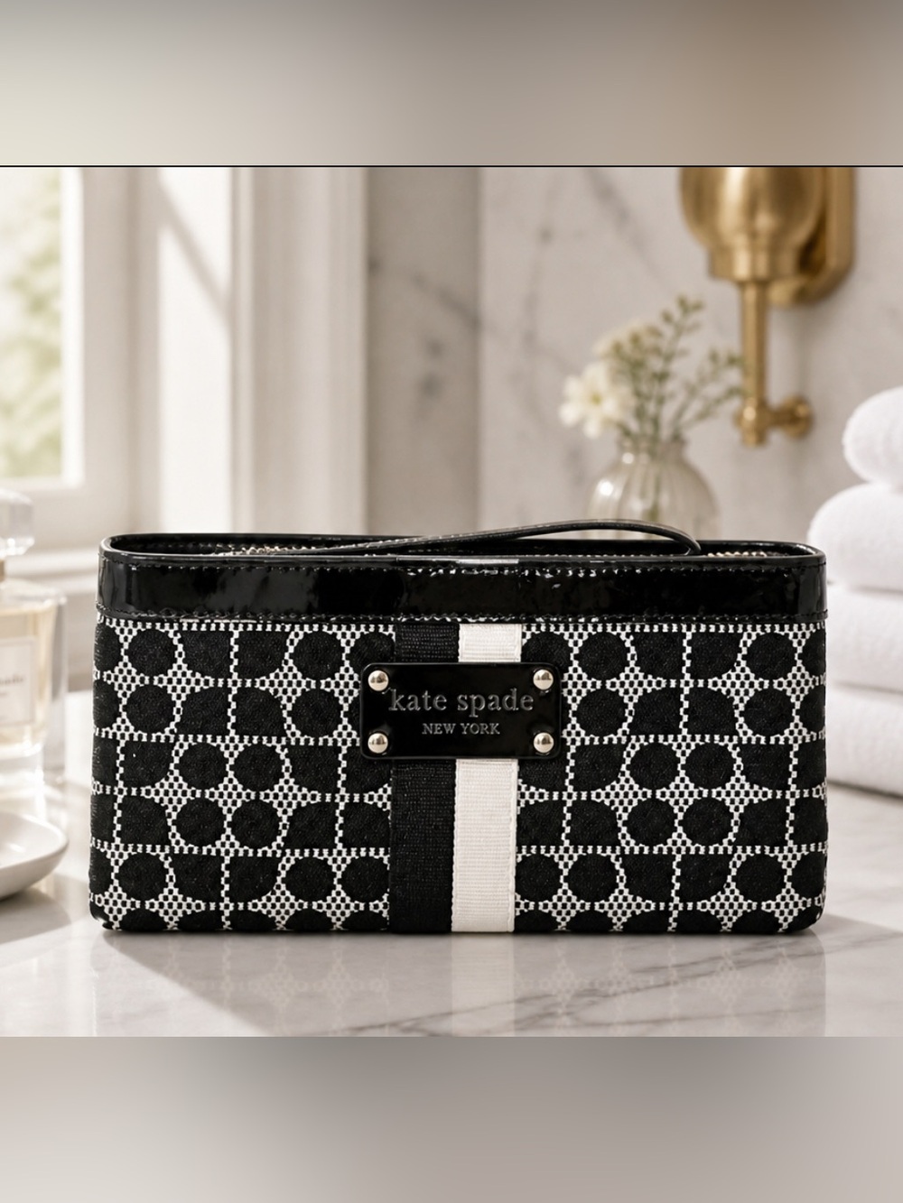 Vintage Y2K Kate Spade Classic Noel Chrissy Black/White Wristlet Jacquard Green
